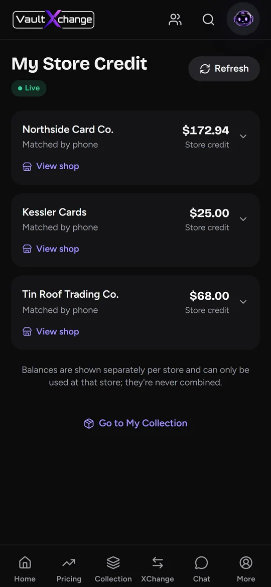 Collector store credit balances at three shops