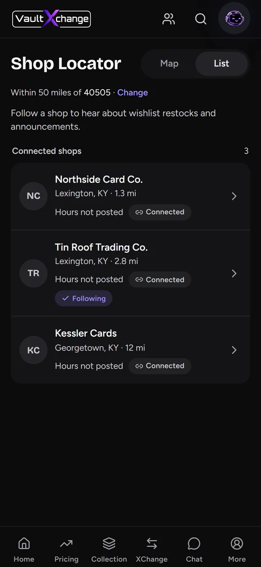 Connected shops a collector follows for wishlist restocks and announcements